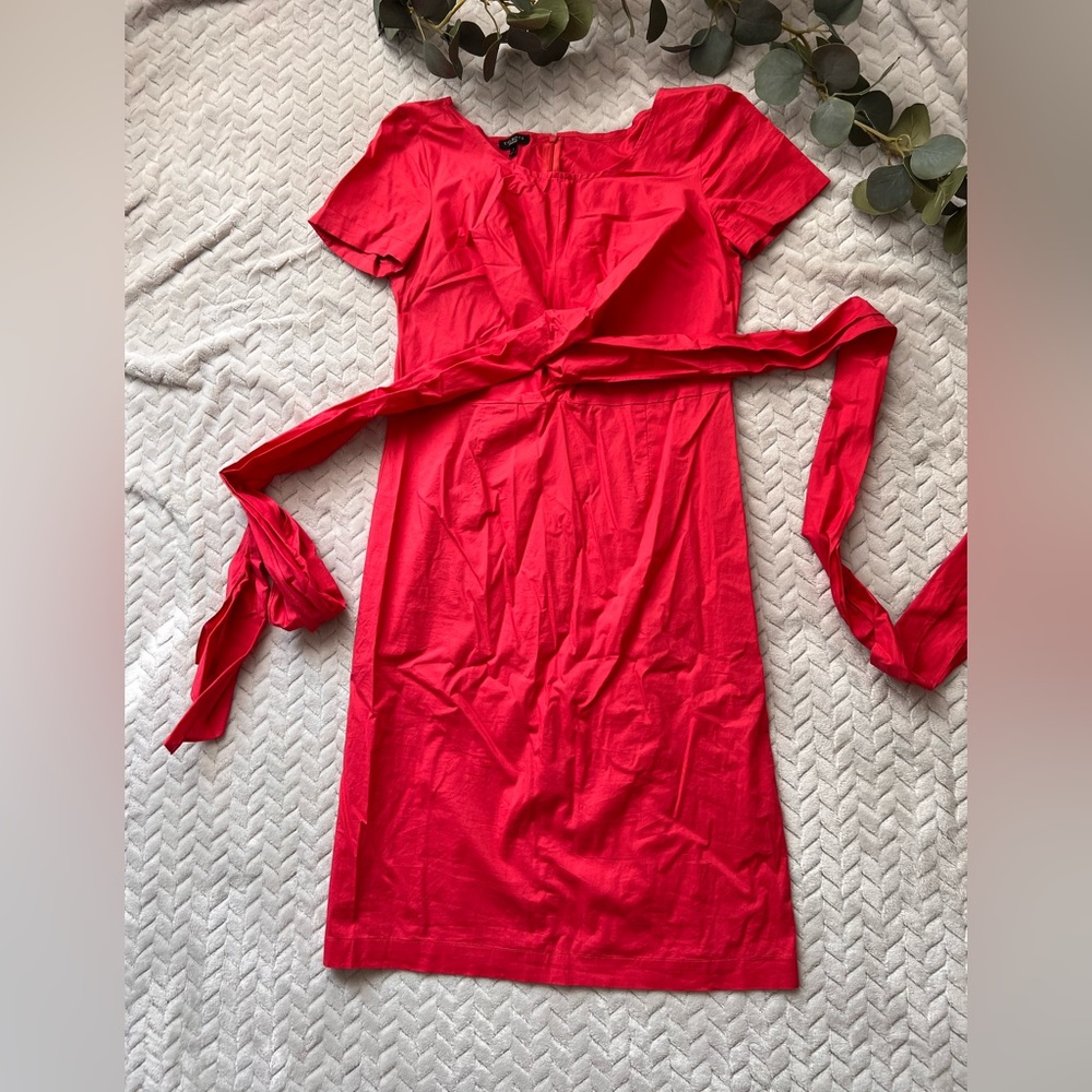 Talbots red sheath dress with waist tie detail, size 2